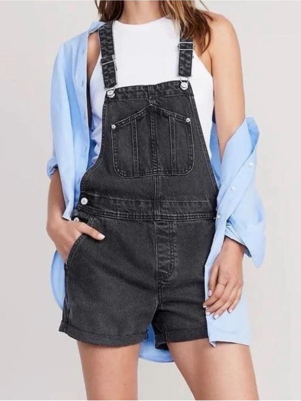 Black Denim Short Overalls for Women